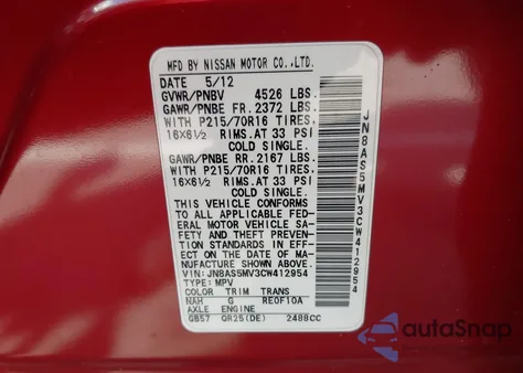 2012 Nissan Rogue S/Sv from USA, damaged, VIN JN8AS5MV3CW412954